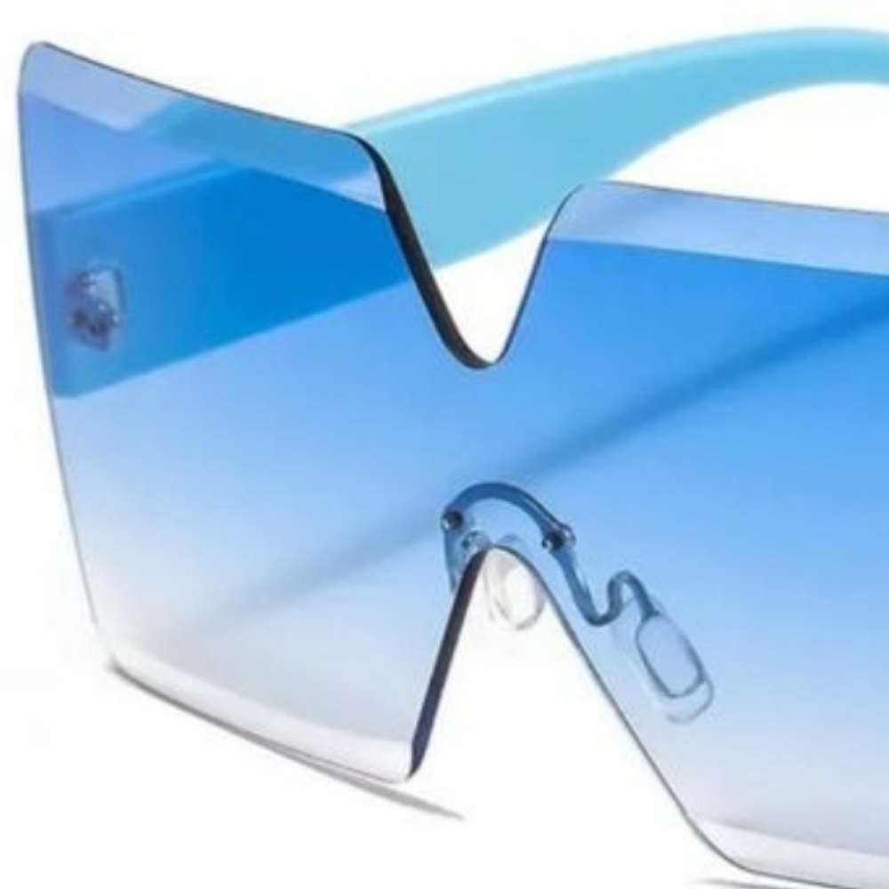 Oversized Blue Square Rimless Sunglasses - Picture 3 of 3
